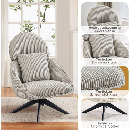 Loungesessel 360° Drehbar mit Abnehmbarem Kissen – Grau/Hellgrau