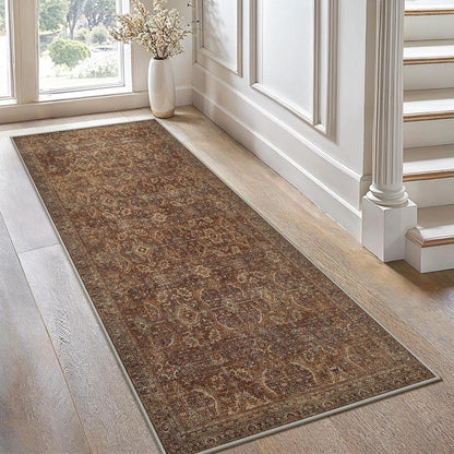 Vintage Läufer Teppich 80x300 cm Rotbraun Waschbar