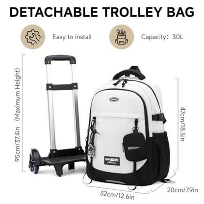 Schulrucksack mit Rollen für Jungen – Abnehmbarer Trolley & 6 Räder
