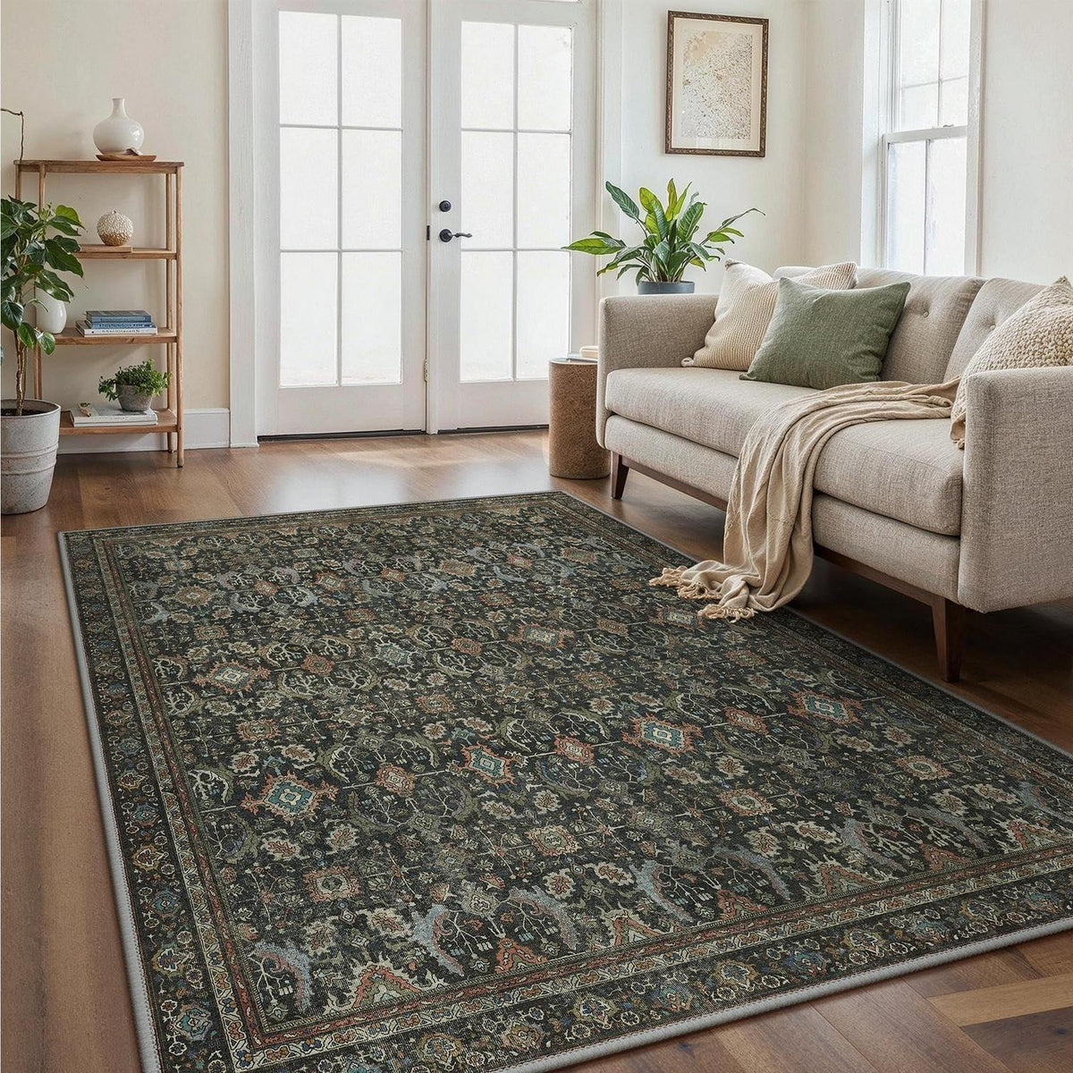 Wohnzimmerteppich 200x290 cm – Waschbar, Antik Graubraun