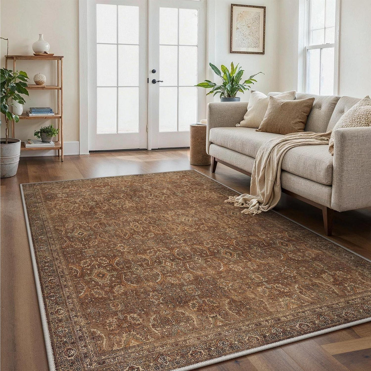 Großer Wohnzimmerteppich 200x290 cm – Rotbraun, Waschbar