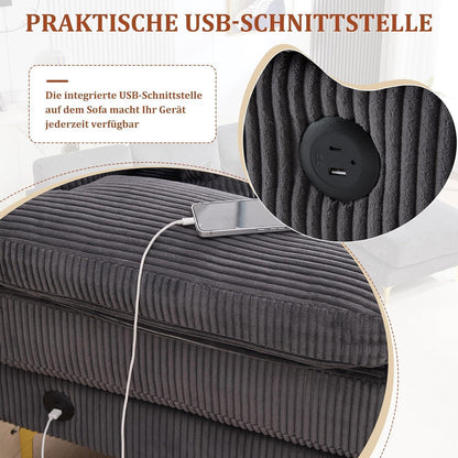 4-Sitzer Samt U-Sofa mit Massivholzrahmen (Grau)