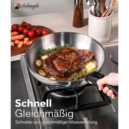 14-teiliges Edelstahl Topfset mit abnehmbaren Griffen