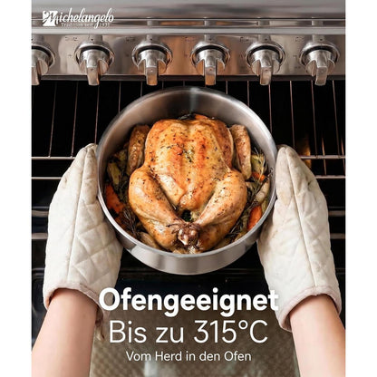 14-teiliges Edelstahl Topfset mit abnehmbaren Griffen