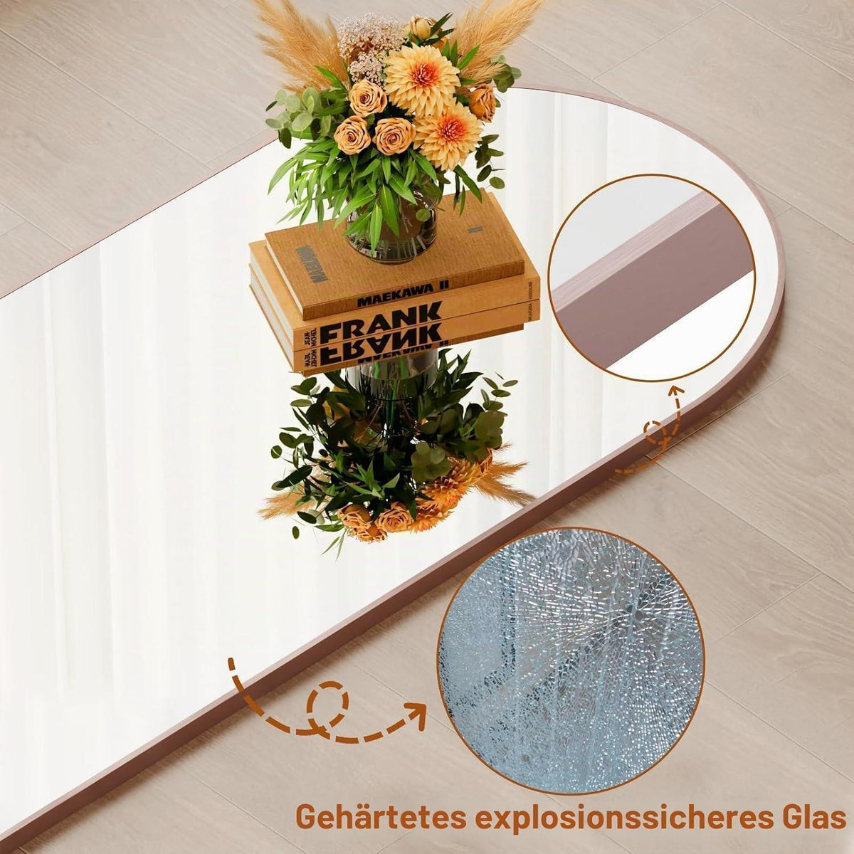 Großer Ganzkörperspiegel 148x40cm, Roségold, Stand- & Wandspiegel