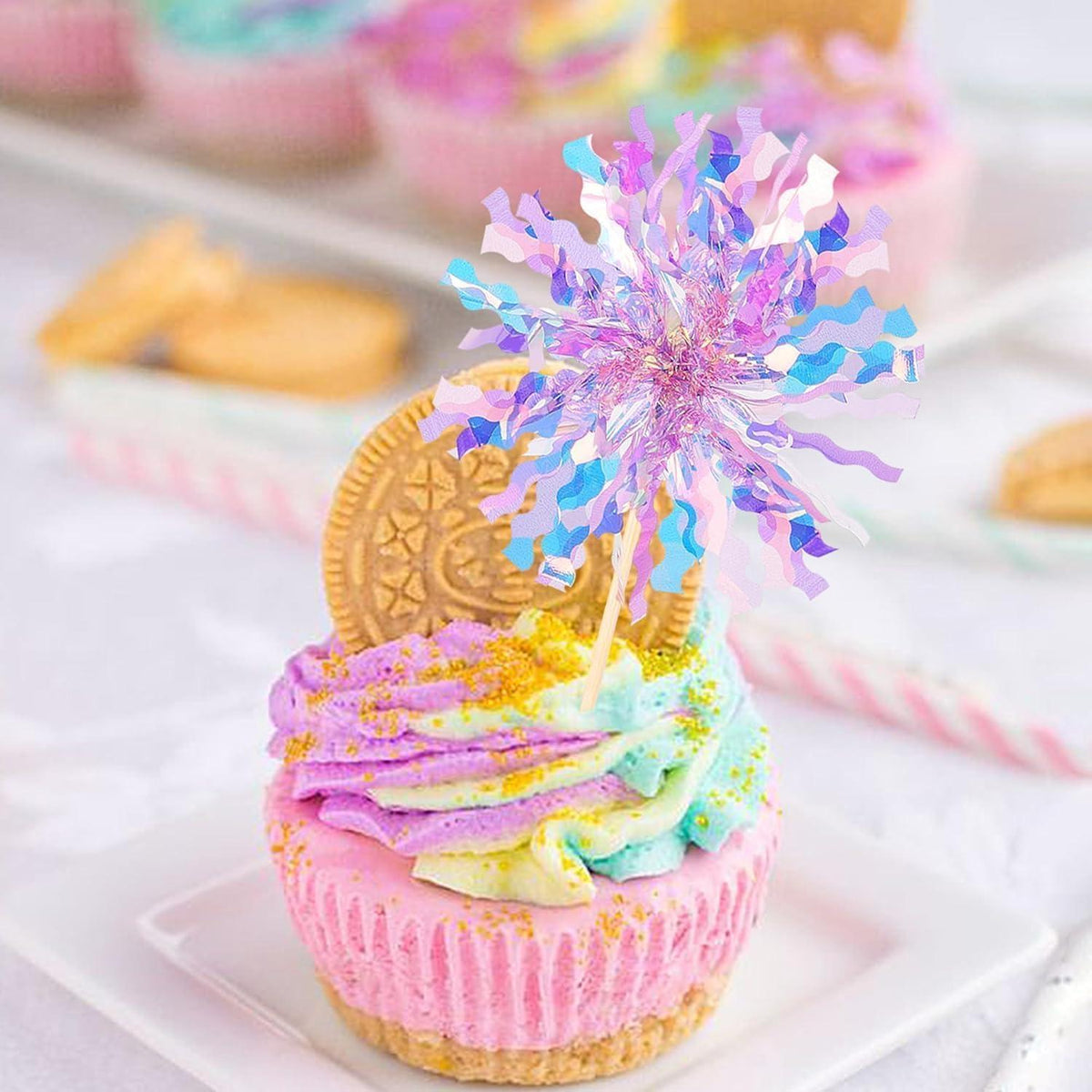 Feuerwerk Cupcake Toppers - 30 Stück Lila Partydeko