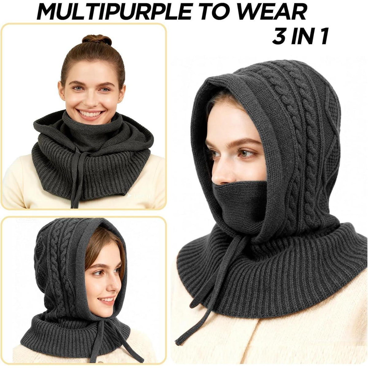 Winter Sturmhaube Schal Set 3in1 Warm & Verstellbar Grau