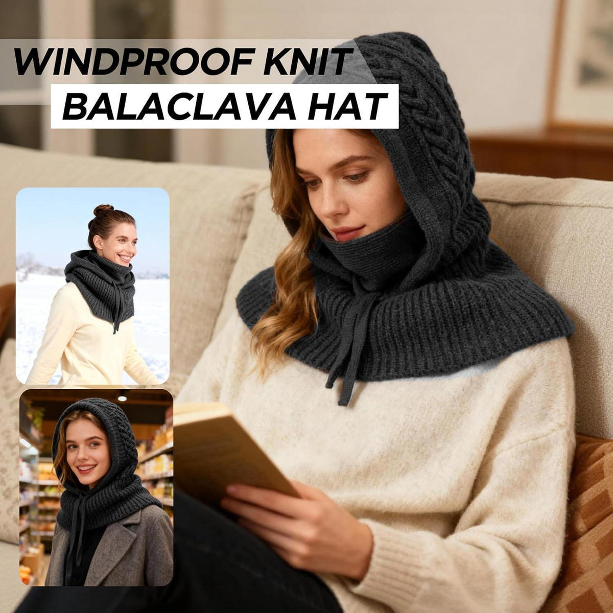 Winter Sturmhaube Schal Set 3in1 Warm & Verstellbar Grau