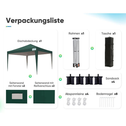3x3m Faltpavillon wasserdicht mit Seitenwänden & Zubehör