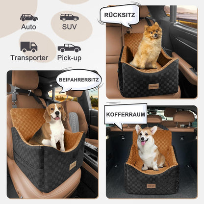 Hunde Autositz mit Memory-Schaum & Stauraum – Braun
