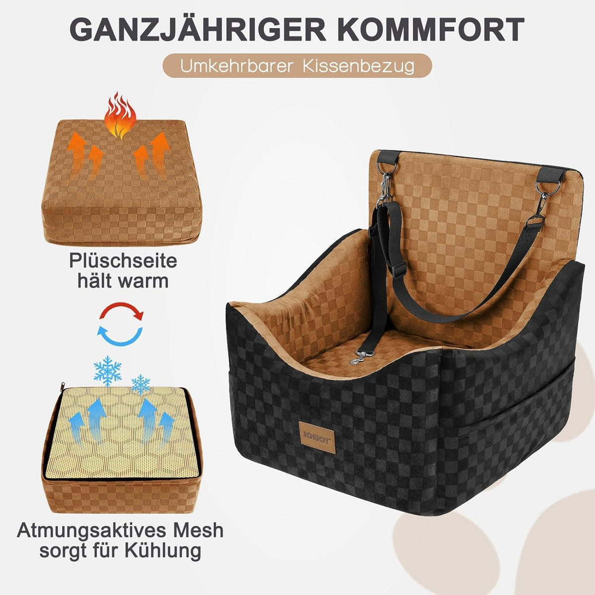 Hunde Autositz mit Memory-Schaum & Stauraum – Braun