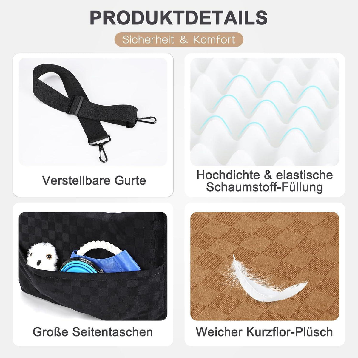 Hunde Autositz mit Memory-Schaum & Stauraum – Braun