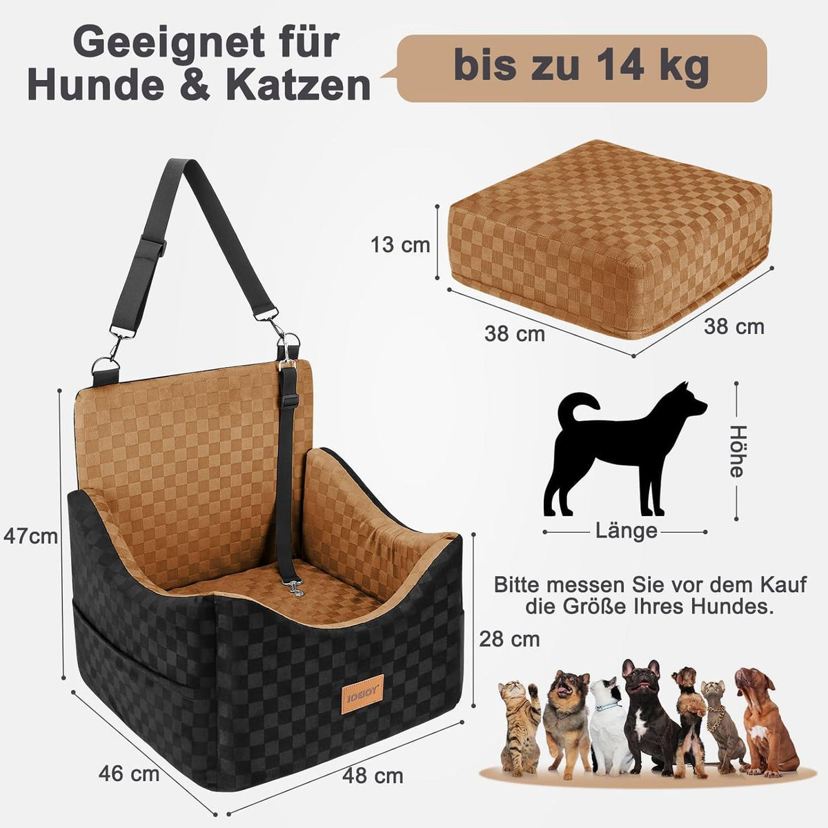 Hunde Autositz mit Memory-Schaum & Stauraum – Braun