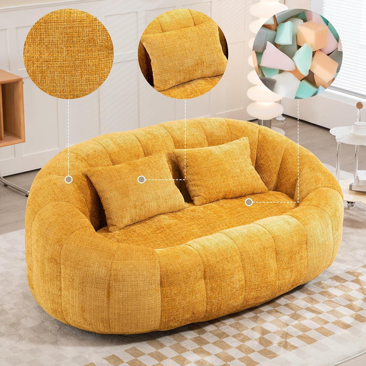 Zweisitzer Boneless Couch mit Memory Schaum – Gelb