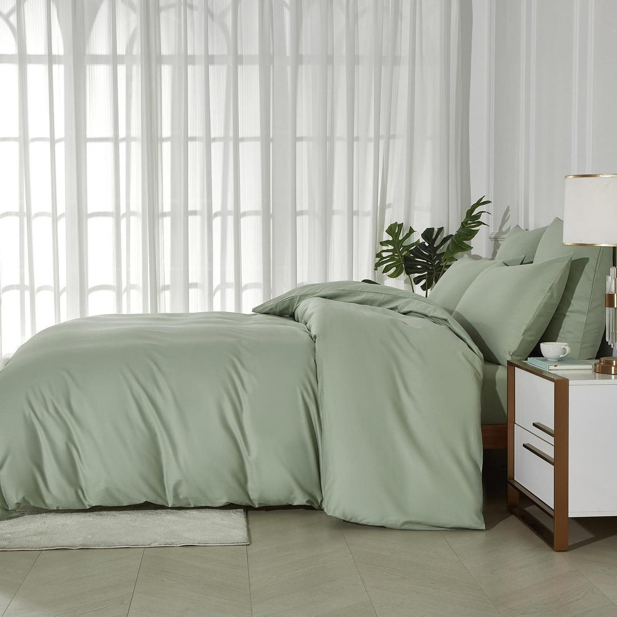 3-teiliges Bettwäsche-Set 200x220 cm, Grün-Salbeigrün Baumwolle