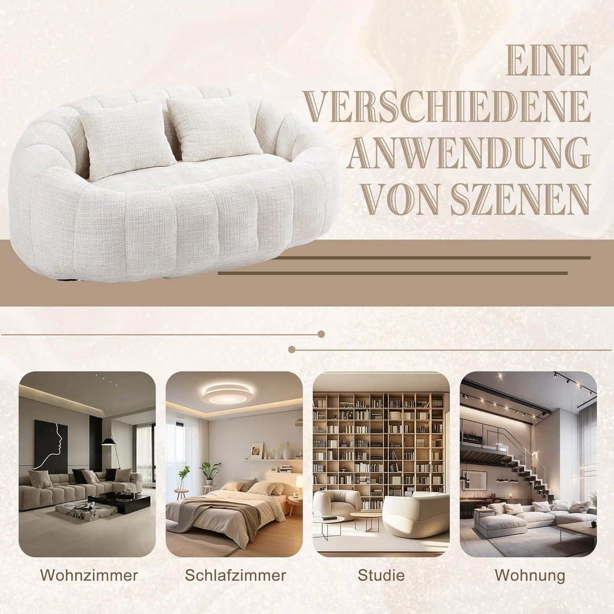 Zweisitzer Boneless Couch mit Memory Schaum – Beige Chenille