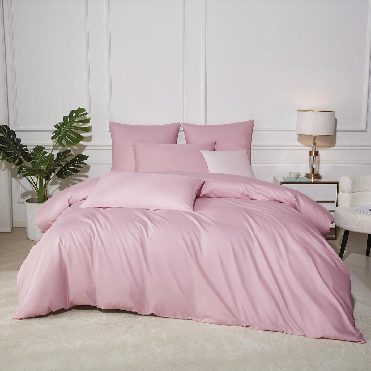 Bettwäsche-Set 135x200 Baumwolle Rosa – 4-teilig, Uni