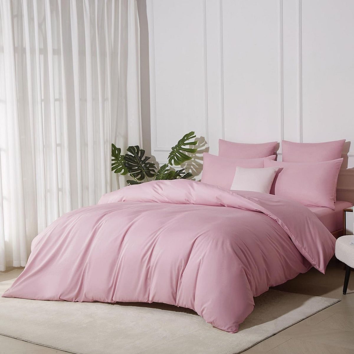 Bettwäsche-Set 135x200 Baumwolle Rosa – 4-teilig, Uni