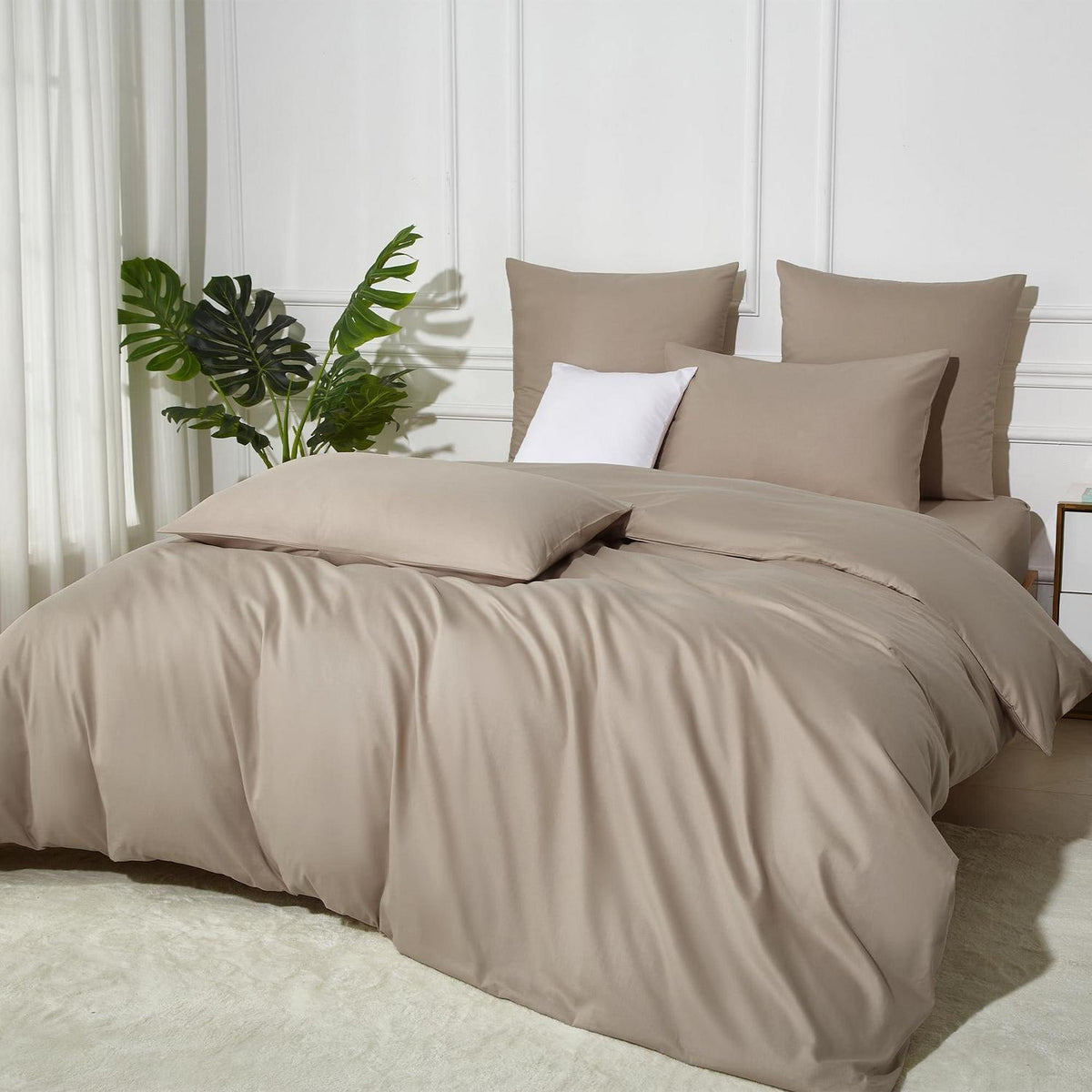 Bettwäsche-Set 135x200 Baumwolle Khaki Taupe Uni