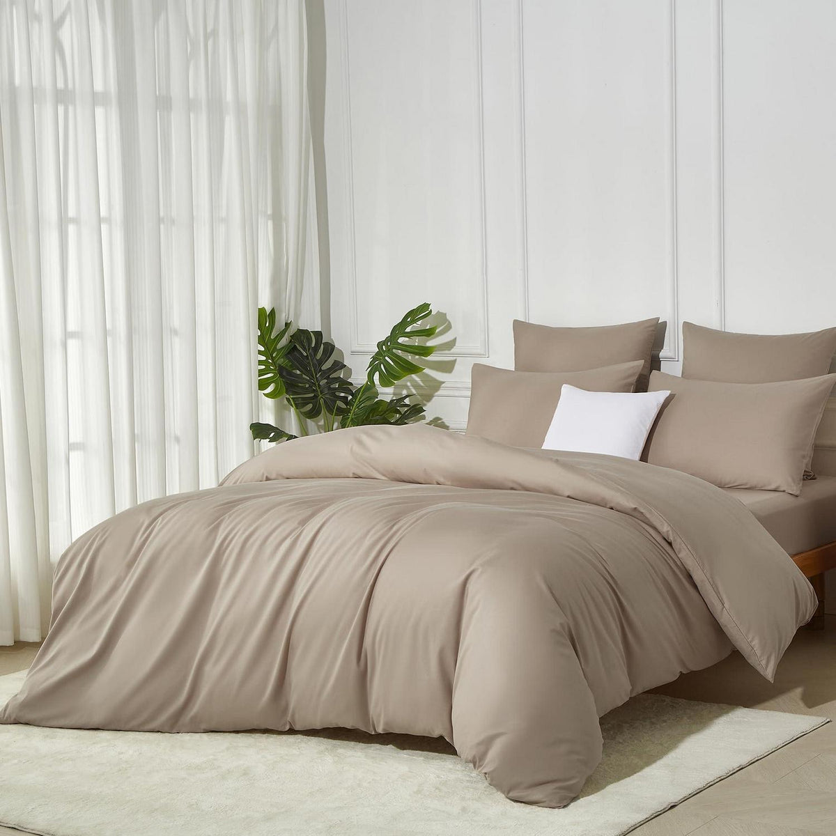 Bettwäsche-Set 135x200 Baumwolle Khaki Taupe Uni