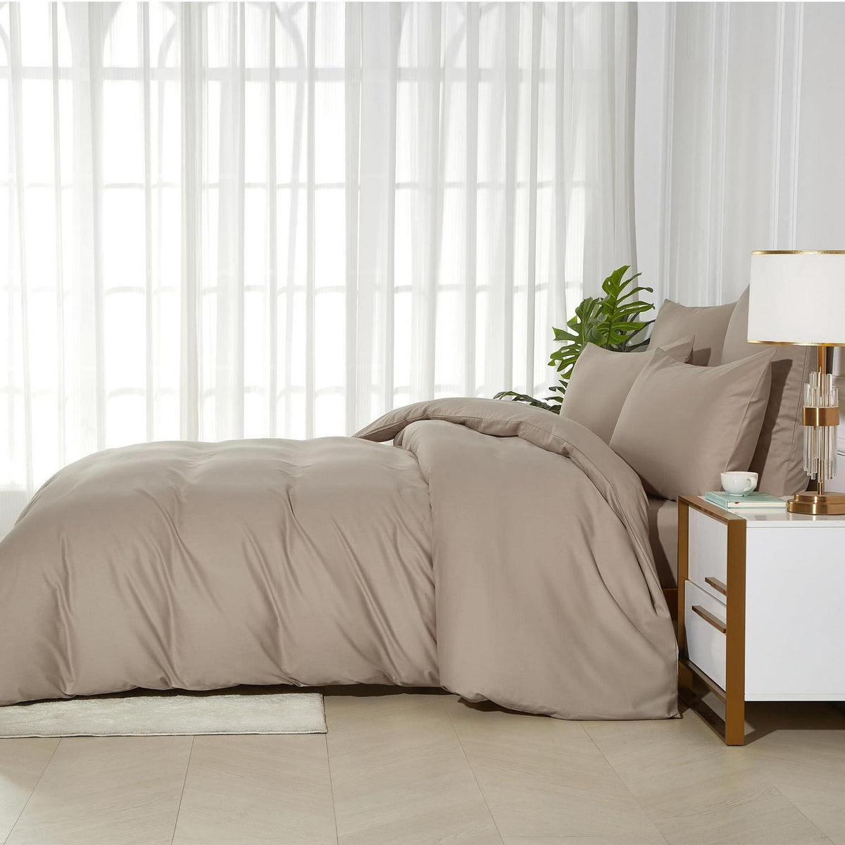 Bettwäsche-Set 135x200 Baumwolle Khaki Taupe Uni