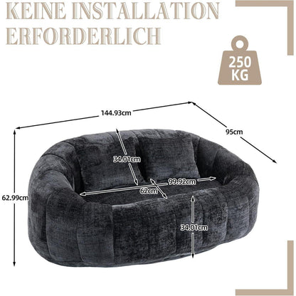 Zweisitzer Boneless Couch mit Memory Schaum – Schwarz
