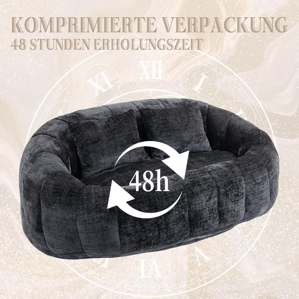 Zweisitzer Boneless Couch mit Memory Schaum – Schwarz