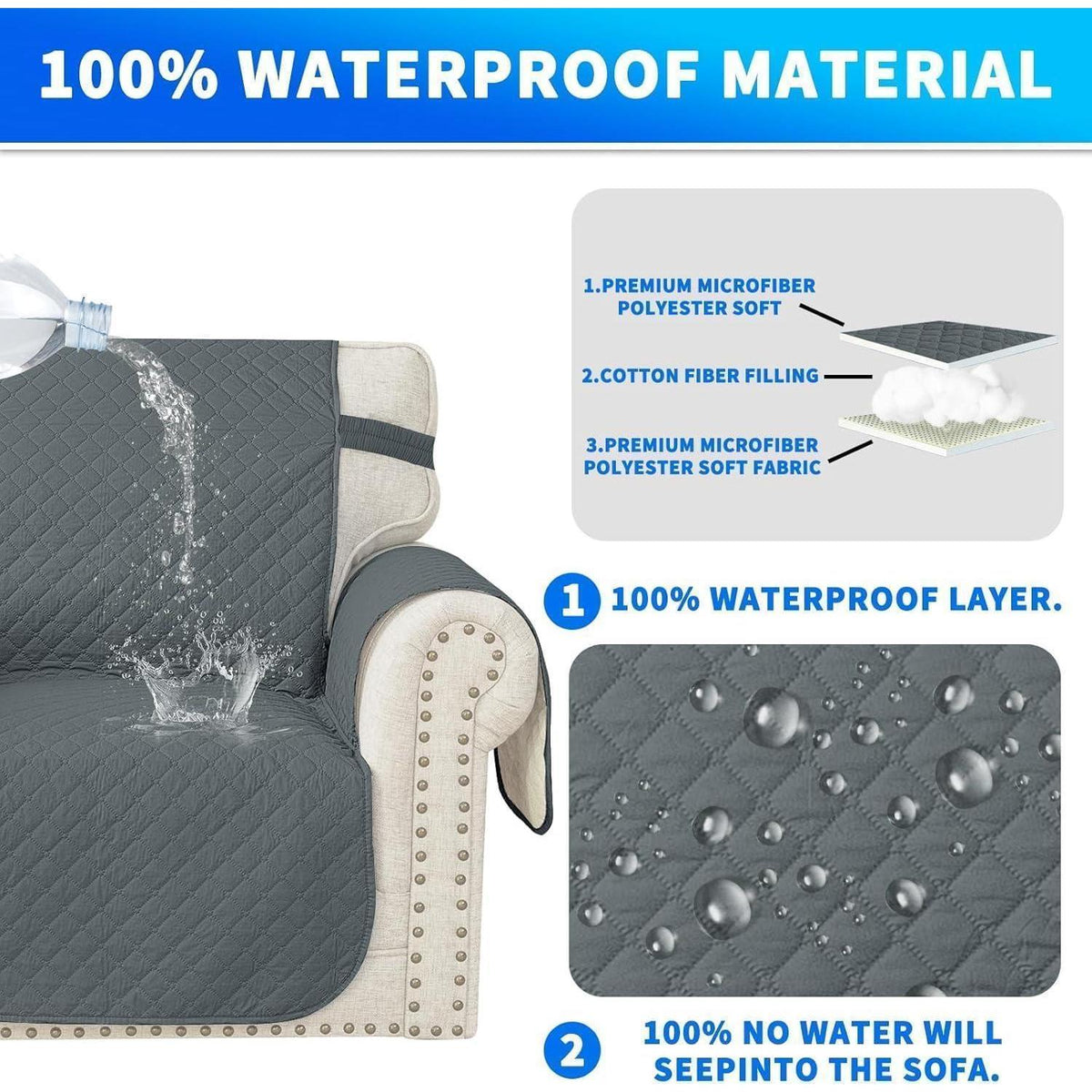 Wasserdichter Sofabezug L-Form 4 Sitzer, Ecksofa Überzug Grau
