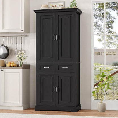 Hochschrank mit 4 Türen & Schublade – Küchenbuffet 180cm Schwarz