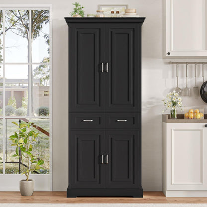 Hochschrank mit 4 Türen & Schublade – Küchenbuffet 180cm Schwarz