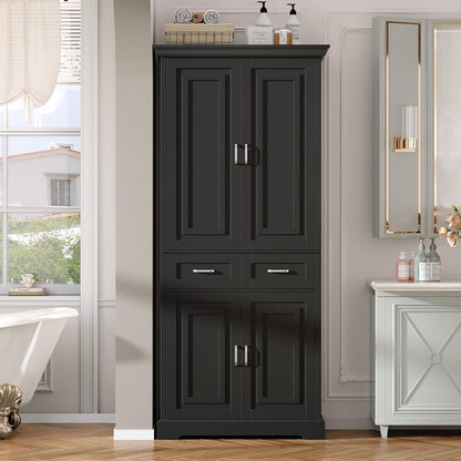 Hochschrank mit 4 Türen & Schublade – Küchenbuffet 180cm Schwarz