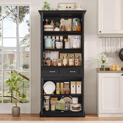 Hochschrank mit 4 Türen & Schublade – Küchenbuffet 180cm Schwarz