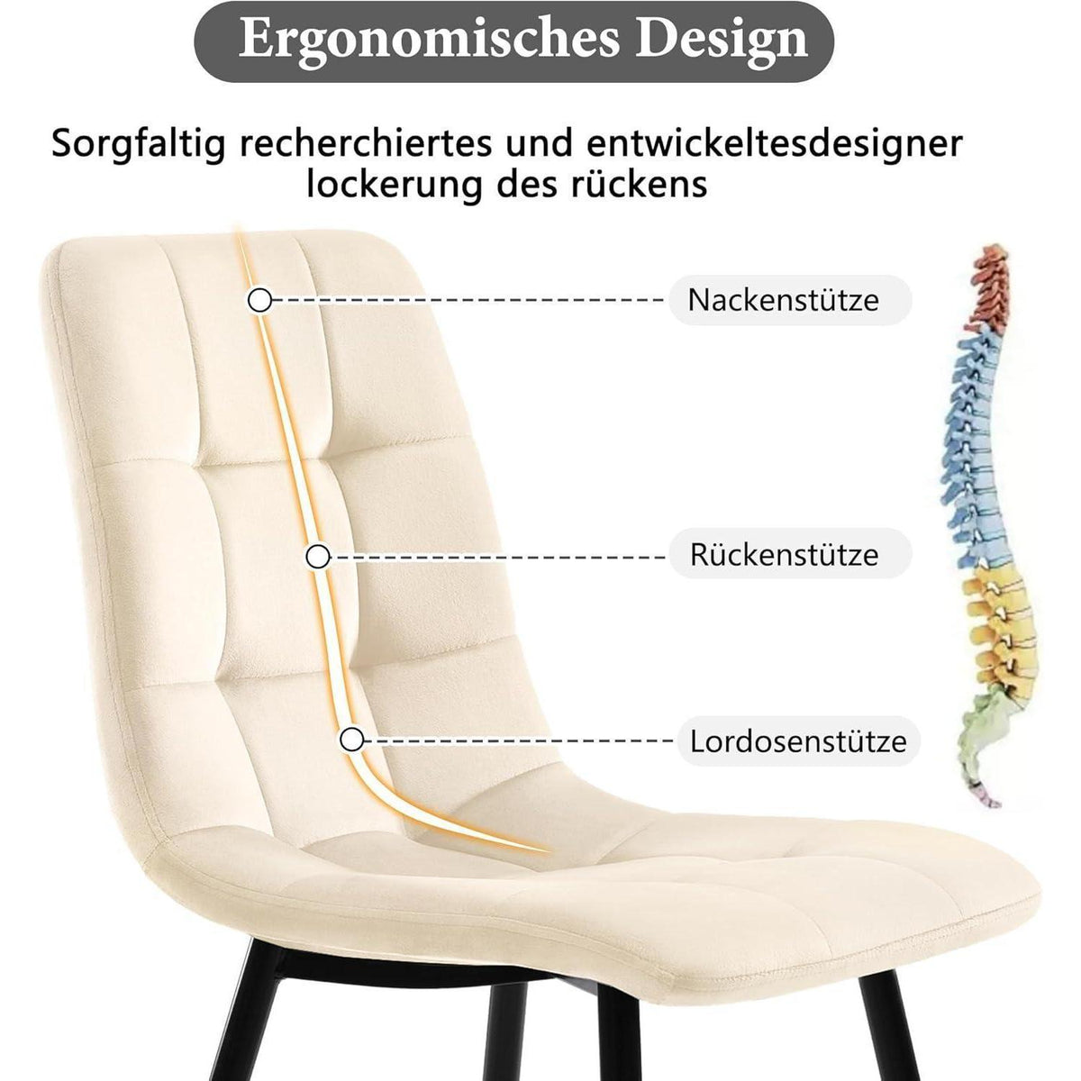 Essgruppen Weiß & Schwarz – Esstisch mit 4 Samtstühlen