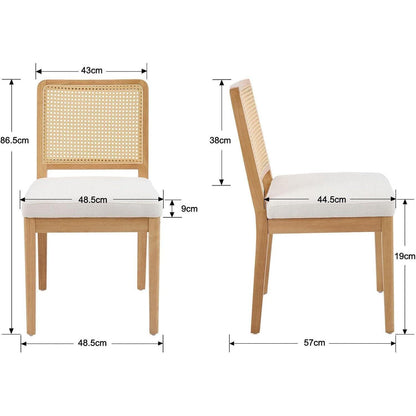 Vintage Esszimmerstühle 2er Set Leinen & Rattan Weiß/Grau
