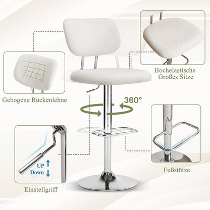Barhocker Set 2 Grau, Höhenverstellbar & 360° Drehbar