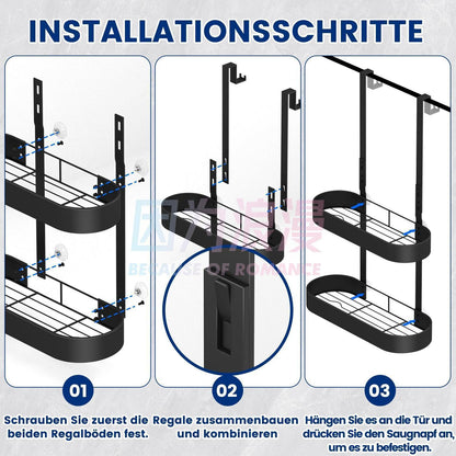 Hängendes Duschregal ohne Bohren – Schwarz mit 4 Haken