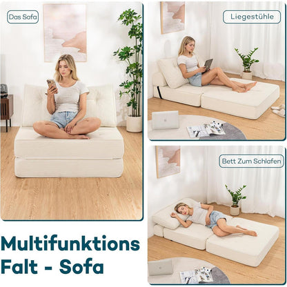 Faltbares Schlafsofa 3-in-1 – Schlafsessel & Sitzsack Beige