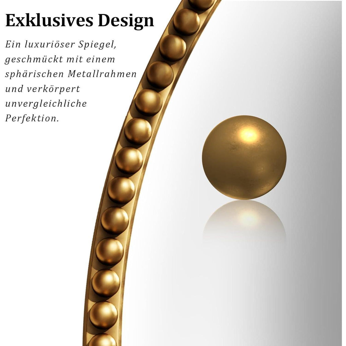 Runder Wandspiegel 70cm Gold – Retro Badezimmer Spiegel mit PU Perlenrahmen