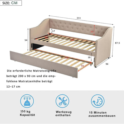 Ausziehbares Schlafsofa 90/180x200 cm – 2-Sitzer Gästebett