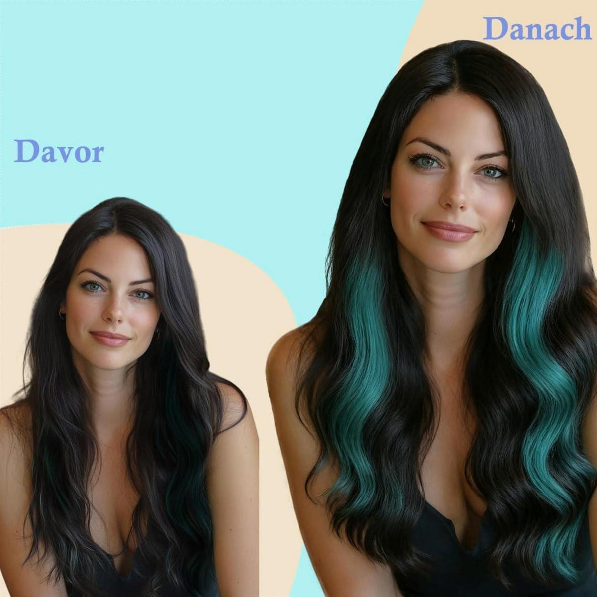 Remy Haarverlängerung Balayage Ombré Schwarz-Petrolgrün 45cm