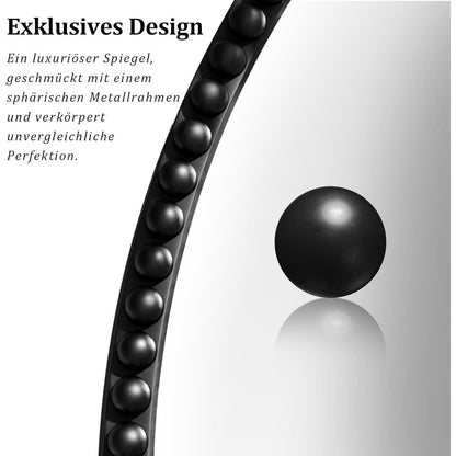 Runder Wandspiegel 70cm PU Perlenrahmen Schwarz – Retro Deko Spiegel