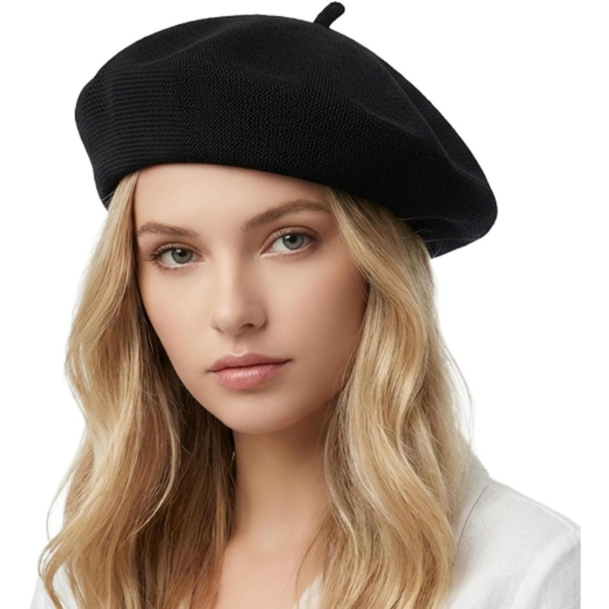 Damen Baskenmütze Sommer - Leichte Baumwoll Beanie Cap Schwarz