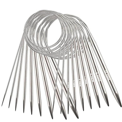 Rundstricknadel Set Edelstahl 9 Größen 2,5-10mm 60cm