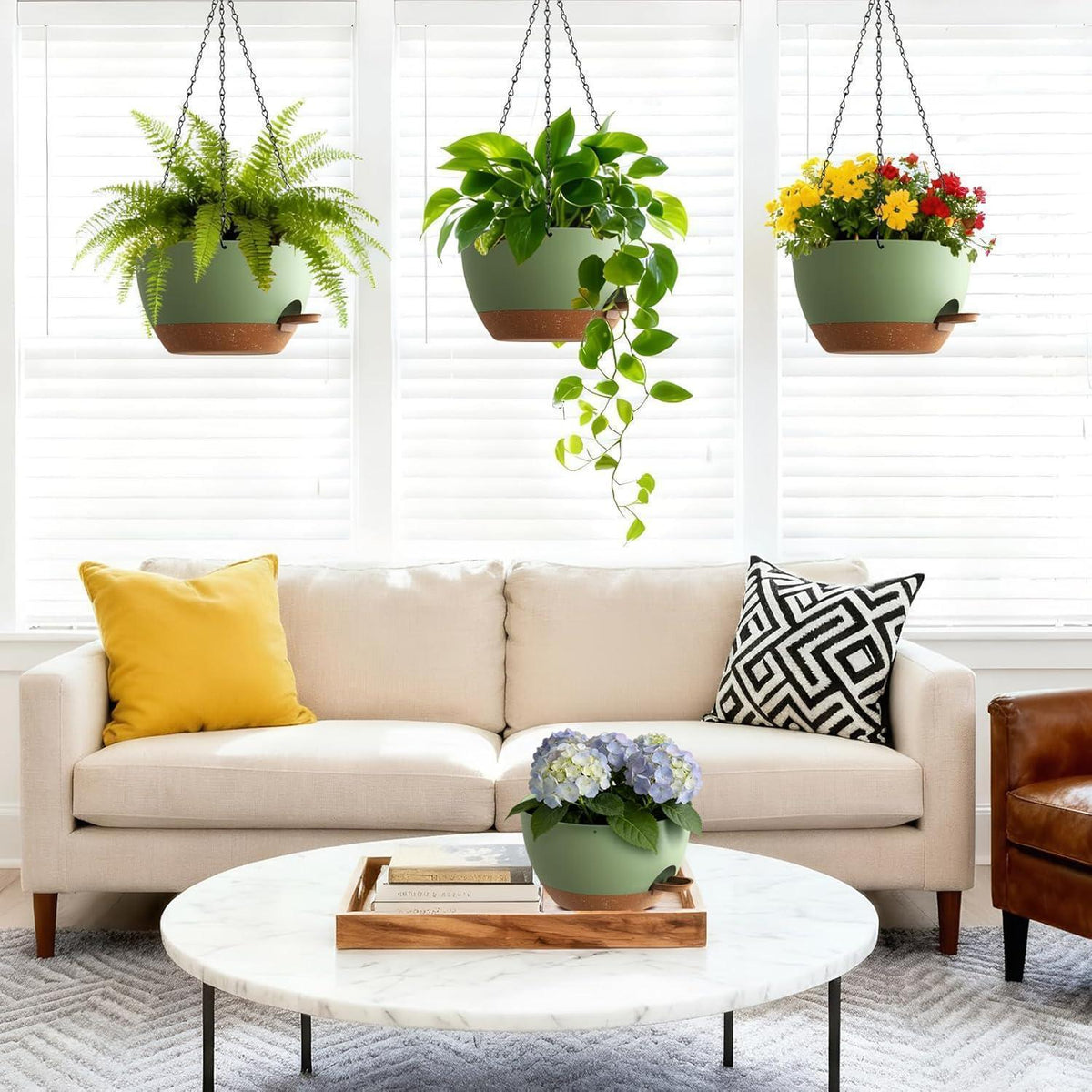 Selbstbewässernde Hängeampel 2er-Set – 25cm Blumentopf für Pflanzen