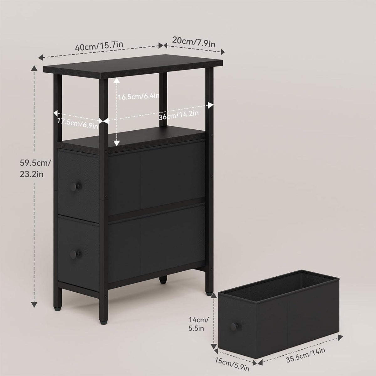 Schmaler Beistelltisch-Set 2x | Nachttisch mit Schubladen & Regal