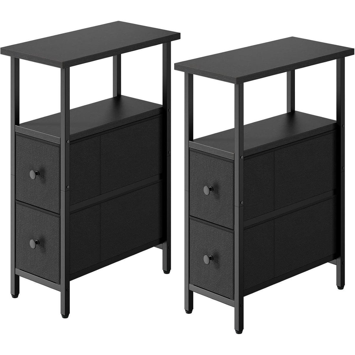 Schmaler Beistelltisch-Set 2x | Nachttisch mit Schubladen & Regal