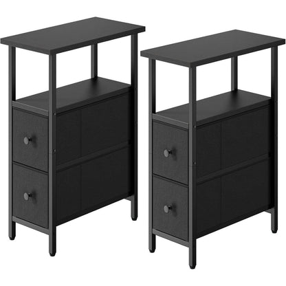 Schmaler Beistelltisch-Set 2x | Nachttisch mit Schubladen & Regal