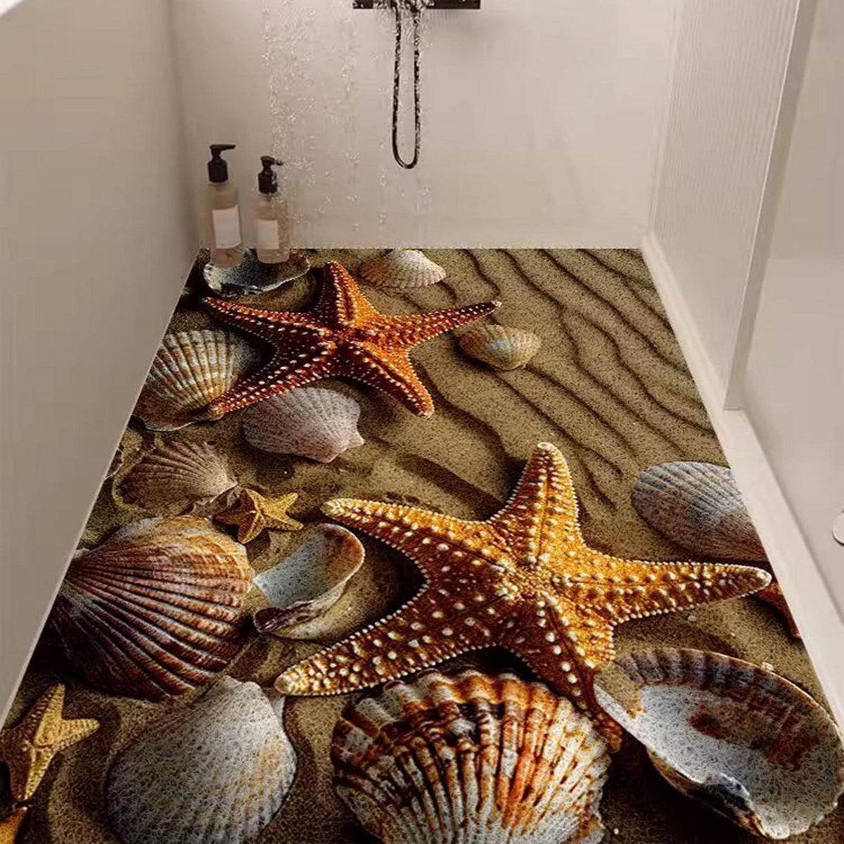 Rutschfeste Duschmatte 70x150 cm mit Seesternmuster