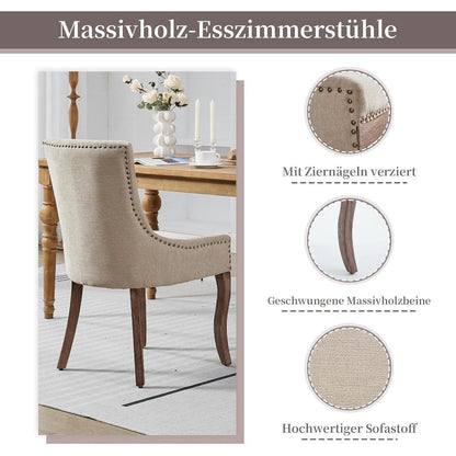 Bequeme Esszimmerstühle 6er Set mit Stoffbezug & Ziernägeln