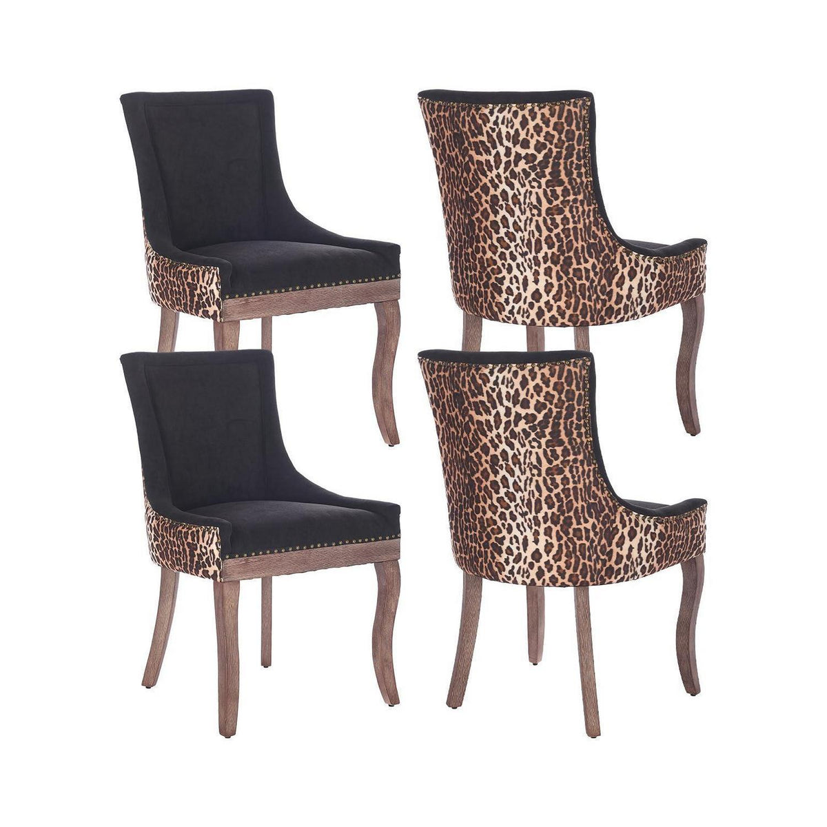 Esszimmerstuhl Set 4er – Leopardenmuster, Stoffbezug & Massivholz